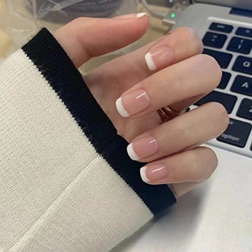 RUNRAYAY White Press On Nails con Puntas Francesas, Puntas de Uñas Cortas Pegamento En Uñas Uñas Postizas para Mujeres Acrílico Cubierta Completa Ataúd Primavera Verano Cover