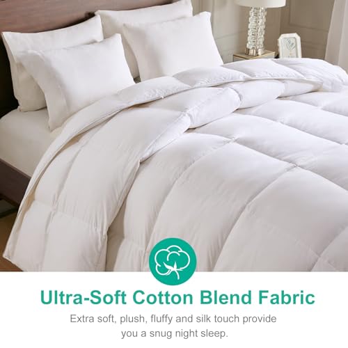Image of APSMILE Lightweight Down Feather Fibers Comforter Oversized Queen Size - Cooling Bed Comforter, Hotel Collection High Fill-Power Thin Duvet Insert for Warm Weather /Hot Sleepers, 98x98, White