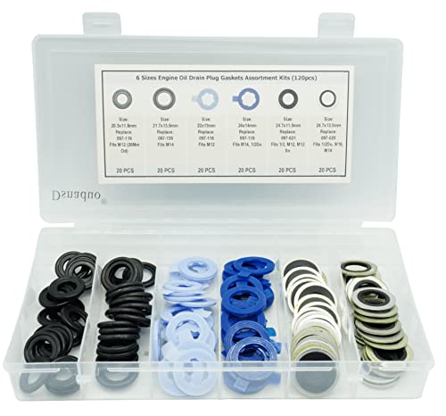 Dsnaduo 120Pcs 6 Sizes Oil Drain Plug Gaskets Assortment Kits, Fit M12 M14 For Ford, Replace 097-119, 097-139, 097-116, 097-118, 097-021, 097-025 #TOP2