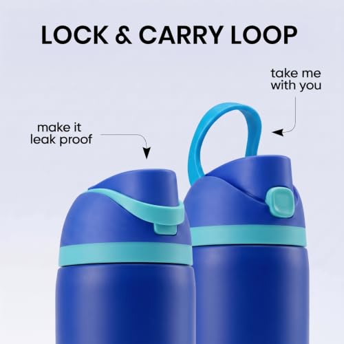 Image of House of Quirk Sippease Stainless Steel Water Bottle with Straw for Sports and Travel BPA-Free 950ML (Blue)