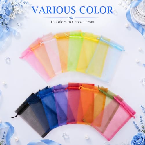 Image of FUNFERY 100PCS Royal Blue Organza Gift Bags 5x7in,Drawstring Jewelry Pouch