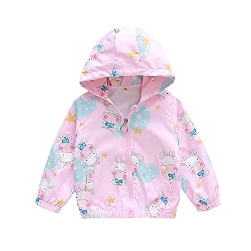 Hooded Jacket for Girls Mesh Lined Zip 𝗖artoon Print Lightweight Raincoat Windproof Outerwear with Pocket