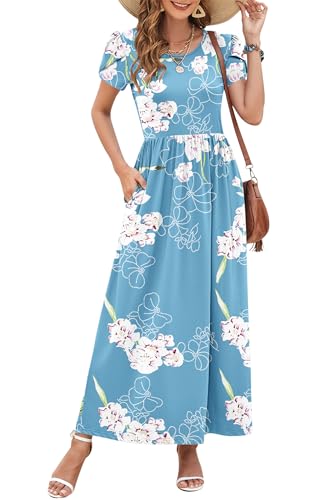 Image of AUSELILY Women's Summer Maxi Dresses Petal Sleeves Casual Empire Waist Long Dress with Pockets 2025 New