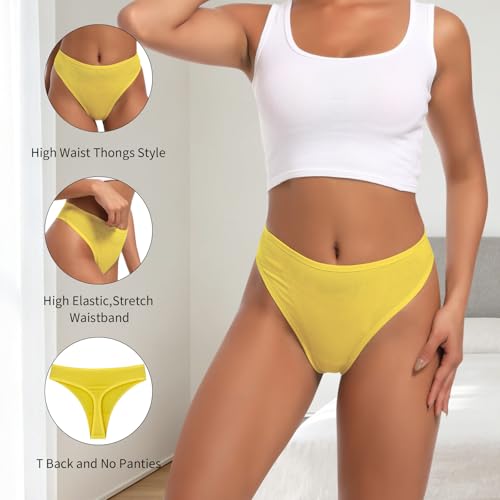 Image of High Waisted Cotton Thongs Underwear For Women Breathable Sport Athletics Panties High Rise Plus Size Multipack