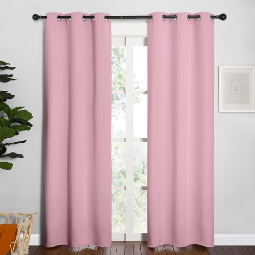 Image of NICETOWN Window Curtain Panels, Thermal Insulated Solid Grommet Blackout Draperies /Drapes for Basement (Crystal Pink, 1 Pair, 34 by 84-inch)