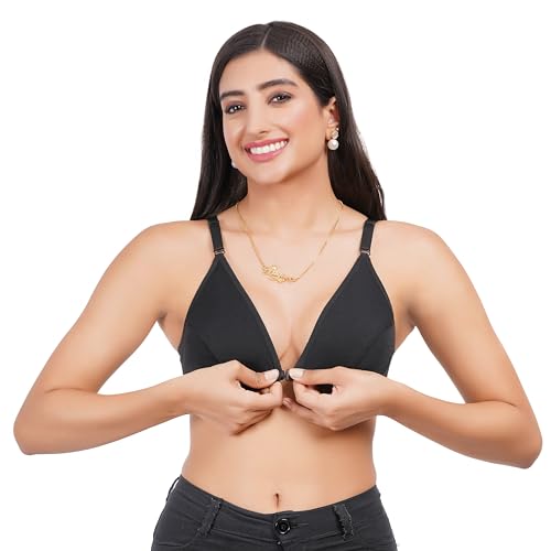 Image of Front Open Non Padded Bra - Made of Pure Cotton Full Coverage Non Wired Seamless Pushup Soft Cup for T-Shirt Saree Dress Sports Garment for Daily Use Everyday