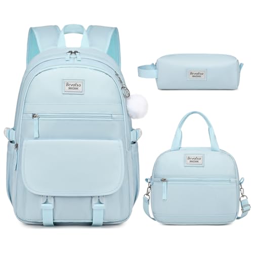 Bevalsa Backpack for Girls, 3PCS School Backpacks with Lunch Box