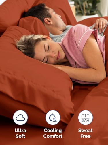 Image of Extra Deep Cal King Sheet Set - 6 Piece Breathable & Cooling - Terracotta | Hotel Luxury Bed Sheets Set, Easy & Secure Fit, Ultra-Soft, Wrinkle & Fade Free, Comfy Sheets Set with Extra Deep Pockets