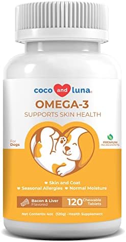 Omega 3 for Dogs with Salmon Oil for Dogs Skin and Coat - 120 Chewable Tablets - Fish Oil for Dogs with Omega 3 6 9, EPA & DHA Fatty Acids for Dog Shedding, Dry Skin & Heart Support