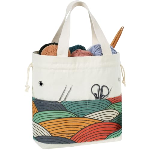 TOGETRUE Bolsa de fios, bolsa de crochê de tricô, organizador de bolsas de armazenamento de fios, bolsas de crochê para projetos de crochê, bola de novelo de loja, agulha de tricô curta (médio, arco