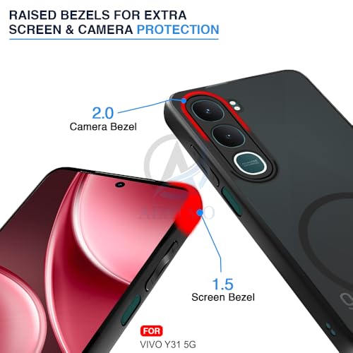 Image of AESTMO Vivo Y31 5G Back Cover | 360 Protection | Matte Frosted Hard Back Translucent | Compatible with MagSafe Accessories (MagSafe Matte Hard Black Bumber)