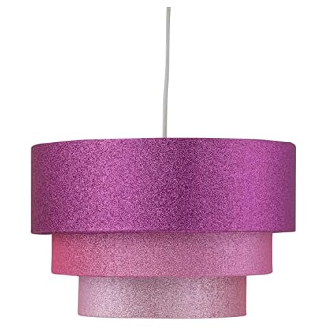 Pink Glitter Three Tier Ceiling Light Shade, Girls Boys Bedroom or Nursery Lightshade, Diameter 30 cm Cover