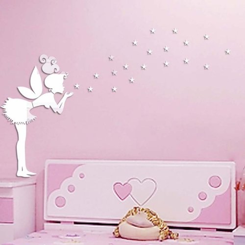 DIY Wuiyepo diseño de hada con adhesivo decorativo para pared con estrellas 1 mm de grosor 3D espejo pegatinas en forma de cubo para decoración para niños Dream