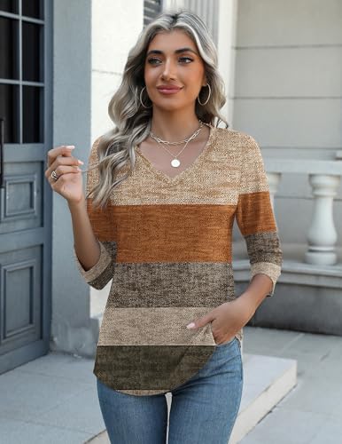Image of Zeagoo Womens T Shirts 3 /4 Length Sleeve Basic Tees V Neck Blouses Dressy Casual Fashin Tunics XL