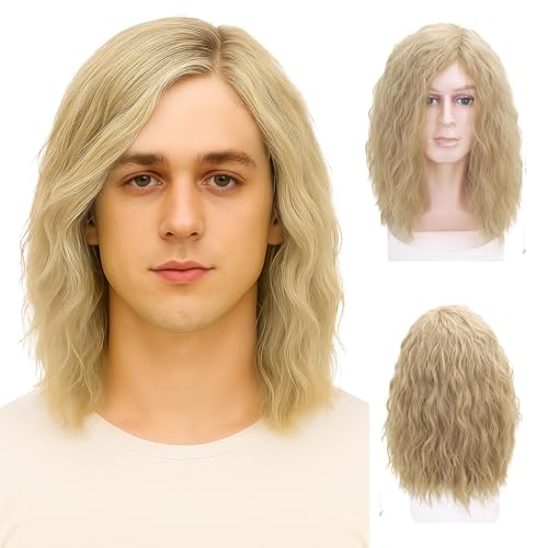 AYNKH Mens Curly Wig, Mid Length 16''/40 cm Blonde Brown Bla