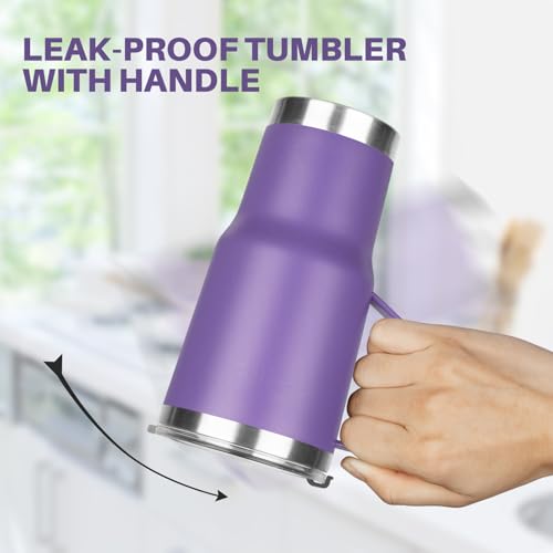 Image of 20 oz Tumbler with Handle, Stainless Steel Insulated Tumbler with Lid and Straw, Double Wall Vacuum Coffee Mug Tumbler, Insulated Coffee Thermal Cup for Cold and Hot (Purple)
