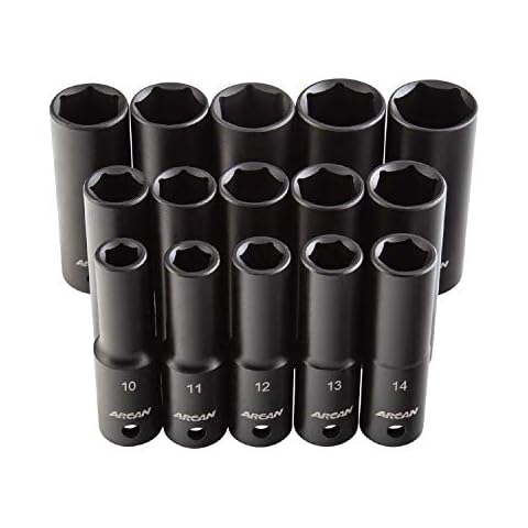ARCAN TOOLS 1/2 Inch Drive Deep Impact Socket Set, Metric, 10mm - 24mm, Cr-V, 15-Piece (AS21215MD) Cover