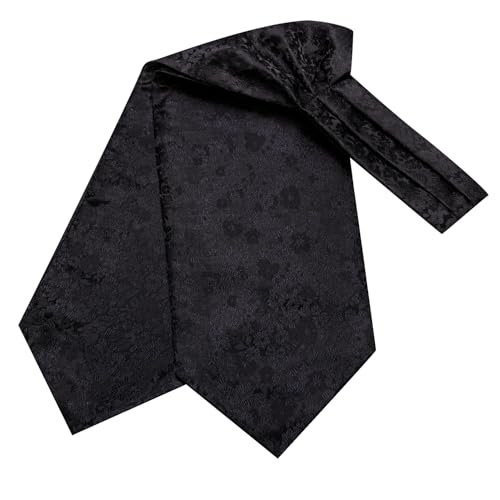 Image of Hi-Tie Silk Ascot for Men Self Tie Men's Cravat and Flower Lapel Pin Handkerchief Cufflinks Set for Wedding Party