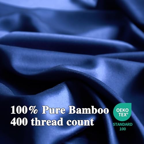 Image of EVERLY California King Sheets Set,Luxuriously 400 Thread Count Organic Viscose Derived from Bamboo Bed Sheet,Cooling Sheets for California King Size 4 Piece Deep Pockets Bedding Sheets-Navy Blue