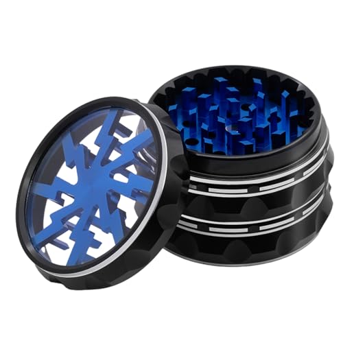 Mcbazel Molinillo de hierbas y especias de aluminio de 2.5 pulgadas, 4 piezas con barrido de limpieza/raspador de polen, negro