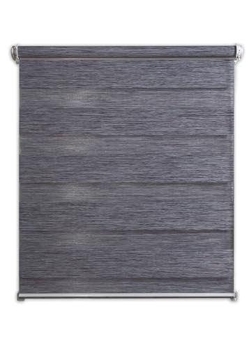 Deco4Me Doppelrollo Klemmfix ohne Bohren - Anthrazit-meliert, 90 x 160 cm - Vario Duo Rollo in Leinen, Holzoptik - lichtdurchlässig & Blickdicht - Stoffbreite 86 cm