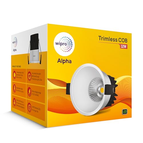 Image of wipro 12w Alpha Trimless E26 LED COB | Neutral White (4000K) | Aluminium PDC Heat Sink | Sharp Beam Angle with Reflector for Home, Office and Store Cabinet Display | Pack of 1