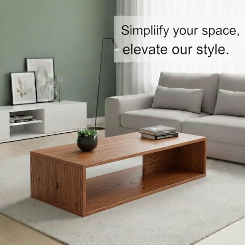 Image of FURLAY Aura Engineered Wood Coffee Table, Minimalist Matte Woodland Coffee Table - 80cm Center Table with Asymmetrical Open Storage & Sleek Geometric Design for Living Room or Office (FWTC5-Woodland)