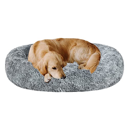 Coohom Oval Calming Donut Cuddler Dog Bed,Shag Faux Fur Cat Bed W...