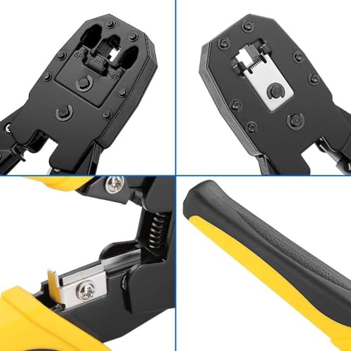 Image of XIKKART RJ45 Crimping Tool, Wire Stripper And Cutter Tool, BOSI Modular Plug Ethernet Network RJ45 RJ11 RJ12 Crimping Tool, Network Cable Cutting Stripping Crimper