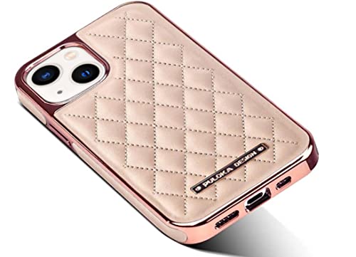 Image of PULOKA iPhone 13 Royal Vegan Leather Cover Daimond Pattern Electroplated Back Case for Apple iPhone 13 6.1 inchinch - Pink