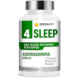 BergaMet 4 Sleep Support Formula with Ashwagandha KSM-66, Rhodiola, Chamomile Extract & L-Theanine – Natural Aid for Restful Nights and Stress Relief with no Melatonin – 60 Capsules