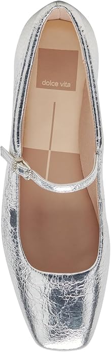 Dolce Vita Women's Reyes Ballet Flat 8.5 Silver Distressed Leather image 2 of 6 B0CKG73MLB