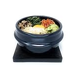 Jovely Korean Stone Pot Set - 32 fl oz, Authentic Ttukbaegi Korean Earthenware Pot w/Wood Tray - Twice-Fired Natural Korean Clay Pot for Cooking - Microwave & Dishwasher-Safe - Korean Cookware