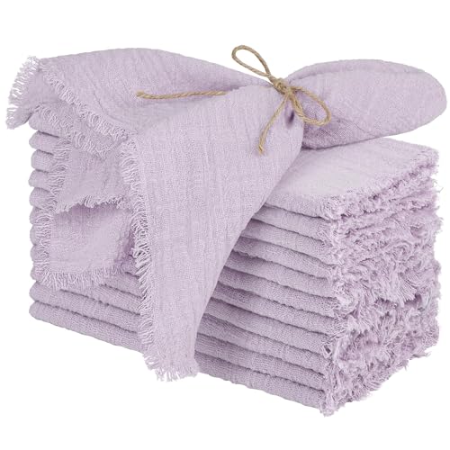 TURSTIN 12 Pieces Cotton Linen Cloth Napkin Handmade Cloth Napkin with Fringe 17 x...