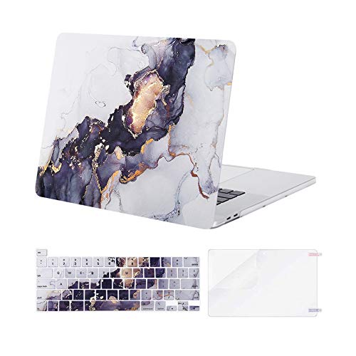 MOSISO Compatible with MacBook Pro 16 inch Case 2020 2019 Release A2141 with Touch Bar & Touch ID, Plastic Pattern Hard Shell Case & Keyboard Cover & Screen Protector, Gray Black Marble