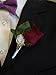 Angel Isabella Boutonniere - Burgundy Rosebud with Mini White Flower, White Stem