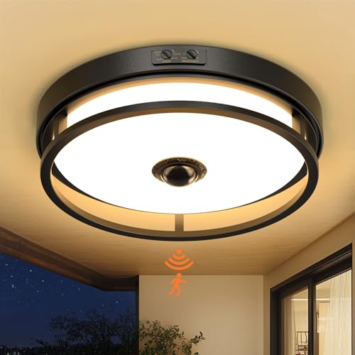 OYKYOHEI Motion Sensor Outdoor Ceiling Light, Flush Mount LED Ceiling Light Fixture, 12' Dusk to...