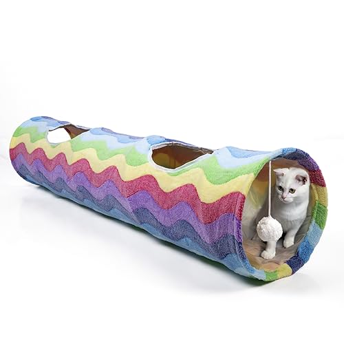 AOKUY Collapsible Cat Tunnel Toy in Suede, Cat tunnels for Indoor Cats with 2 Holes and Suspended Ball,for Cat, Puppy, Kitty, Rabbit