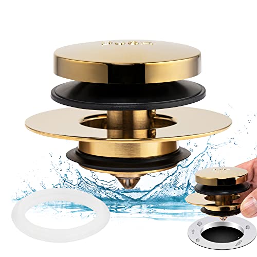 Artiwell Universal Tip Toe Bath Drain Stopper And Cover, Bathtub Drain Stopper, Replaces Lift And Turn, Tip-Toe And Trip Lever Drains For Tub, Ez Installation And Clearing (Polished Brass) #TOP30