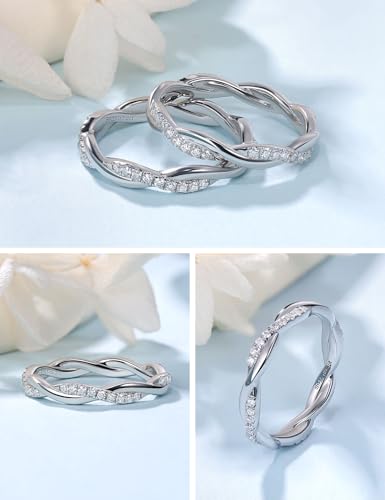 Moissanite Wedding Band Twisted Rope Infinity Eternity Rings for Women 925 Sterling Silver Rings Stackable Engagement Anniversary Band Size 4-113