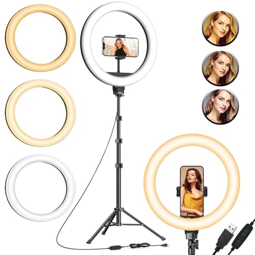 Image of Kratos 2026 Upgrade 12 inches Ring Light with Stand, 85 Inch Foldable Tripod, 3 Colour Mode, Ring Light with USB for Studio, YouTube, Video Shoot Live Stream Makeup Compatible for iPhone, Smartphone