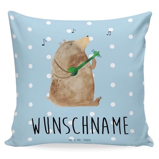 Mr. & Mrs. Panda Personalisiertes Kissen Bär Gitarre - Personalisierte Geschenke, Bedrucken, Teddy, Kopfkissen, Wunschname, Teddybär, Name,