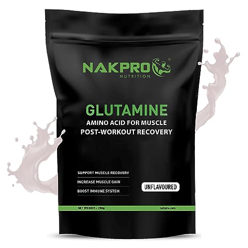 Image of Nakpro L-Glutamine Powder | 4g Glutamine Per Serving, 50 Servings | Post Workout Amino Acid Supplement for Muscle Growth and Recovery (Unflavoured, 250g)