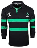 Malham Irish Shamrock Sprig Ireland Longsleeve Striped Rugby Ireland Navy and Kelly Green Large