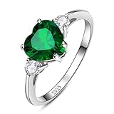 Yaresul Emerald Ring for Women Sterling Silver Green Heart Ring Emerald Engagement Promise Ring for Her Token of Love - May Birthstone Size 7