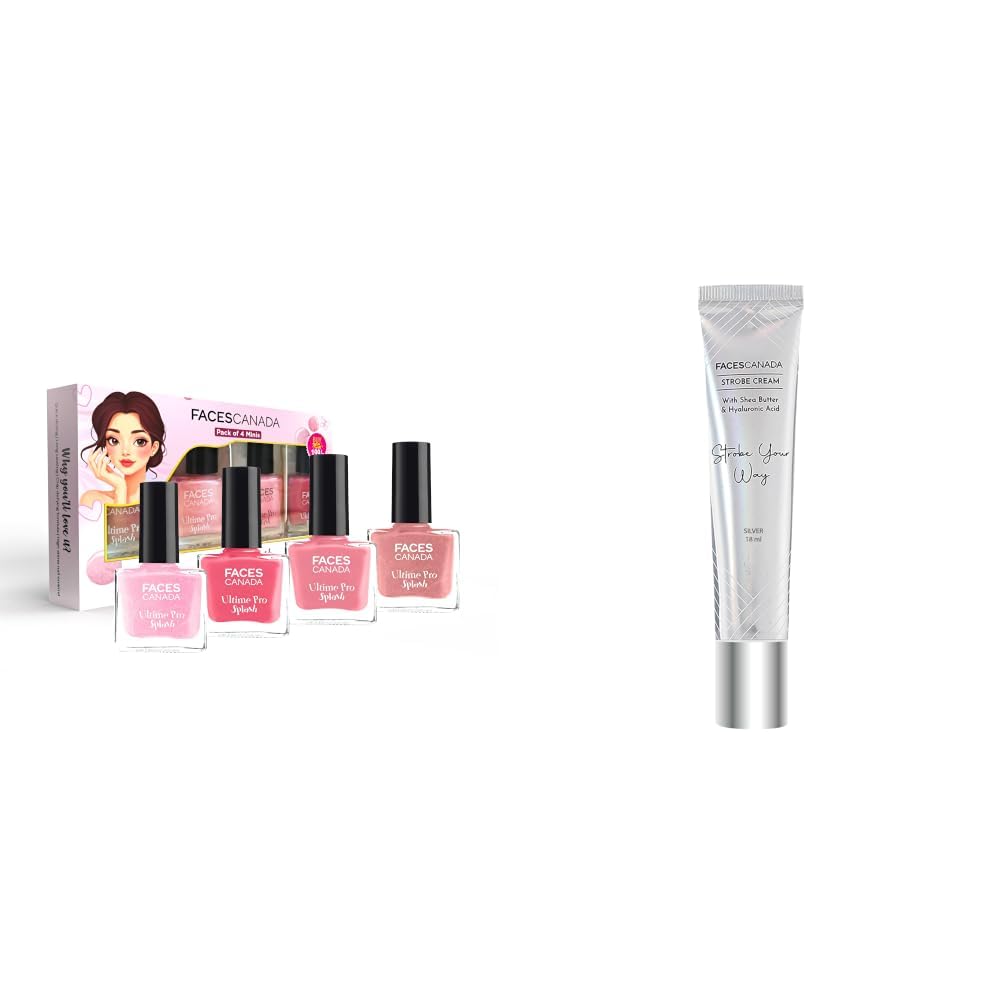FACESCANADA Ultime Pro Splash Mini Nail Enamel Combo Kit - Pink Pop & Strobe Cream - Silver, 18ml-image-47