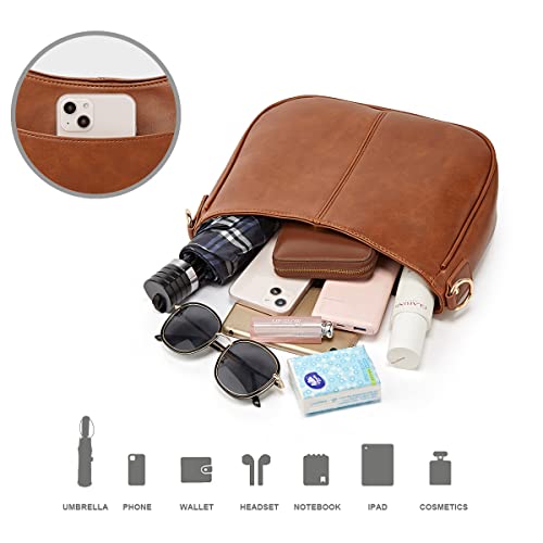 Asphodelchic Women Shoulder Bags Large Vegan Leather Crossbody Bag With Two Detachable Straps Zipper Closure (Brown) #TOP2