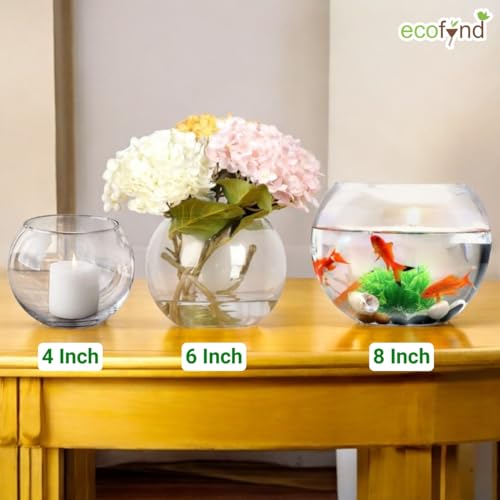 Image of ecofynd Glass Terrarium Bowl, Fish Bowl, Crystal Clear Aquarium Bowl for Fish, Round Bubble Vase for Events, Decorating, Xmas Home Decor, or Office Decor (Pack of 1, 8inch, GB001)