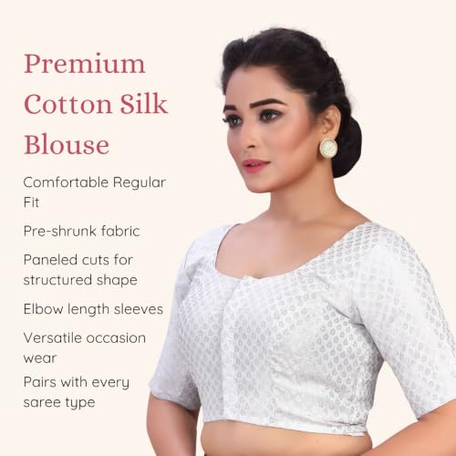 Image of Studio Shringaar Women's Zari Brocade Stitched Elbow Length Sleeves Saree Blouse