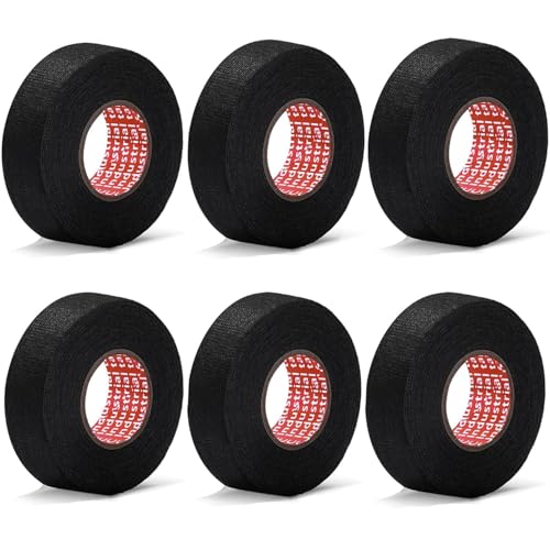 Morocket 6 PCS Fabric Tape, Black Wiring Harness Tape, Wiring Harness Cloth Tape, 15mmx15m,19mm x 15m, Adhesive Insulation Tape for Cable Harnesses, Heat Resistant Tape Insulation for Reduce Noise